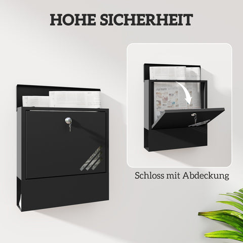 Rootz Black Mailbox with Viewing Window - Wall Mountable - Lockable - Rust & Weatherproof - 30cm x 8.5cm x 32.5cm