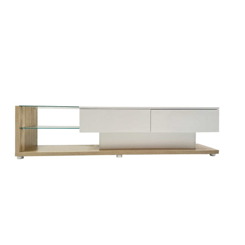 Rootz TV Cabinet - Entertainment Stand - Media Console - Adjustable LED Lighting - 170L x 36W x 38H cm - High Gloss White & Wood Finish