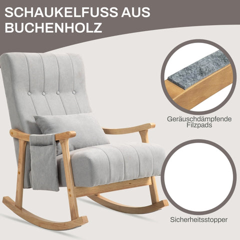 Rootz Rocking Chair - Nursing Chair - Swivel Rocker - Heavenly Soft Seat - Wide and Cozy - Beech Wood Frame - Gray - 65cm x 90cm x 98cm.