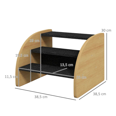 Rootz Pet Stairs - Dog Stairs - 3 Steps - Small Dog - Chipboard - Carpet Fabric - Oak + Black - 38.5cm x 38.5cm x 30cm