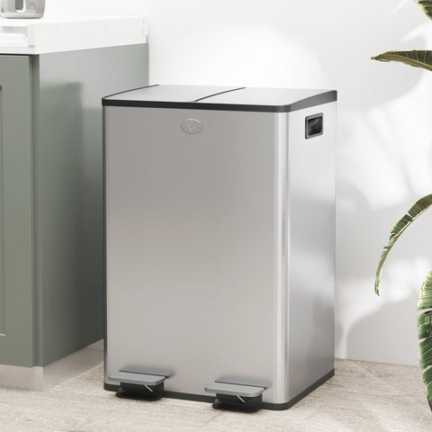 Rootz Double Kitchen Waste Bucket - Trash Can - Recycling Bin - Gentle Lid Closure - 45.8cm x 36cm x 67.6cm