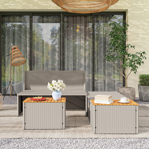 Rootz Poly Rattan Sun Lounger - Double Bed - Outdoor Recliner - Weather-Resistant - 125x114x72.5 cm Grey