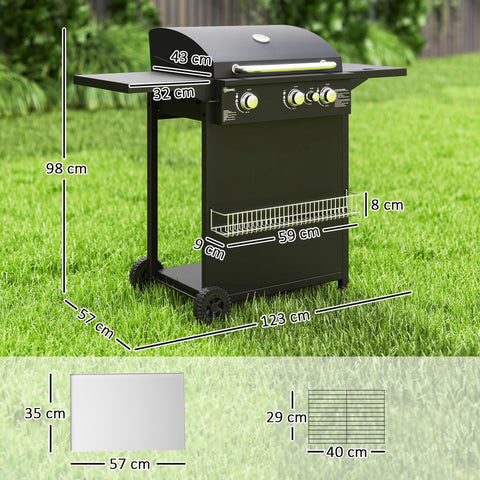 Rootz Gas Grill 9.5 kW - Outdoor BBQ - Griddle - 4 Burners, Side Cooker, Integrated Thermometer - 123 x 57 x 98 cm - Black