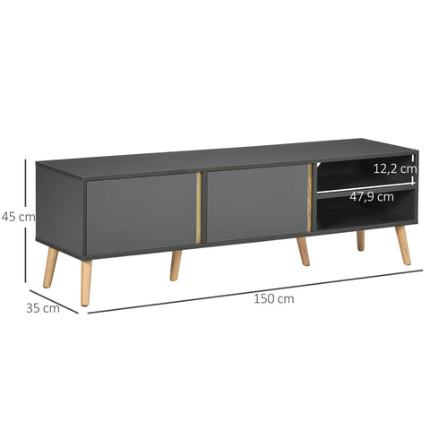 Rootz TV Stand - Television Furniture - Media Console - Scandinavian Design, Ample Storage - 150 x 35 x 45 cm - Grey