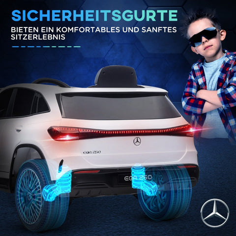 Rootz Electric Children's Car - Licensed Mercedes-Benz EQA - Kids Ride-On Car - Music & Headlights - Remote Control - 111.5cm x 69cm x 52.5cm - White