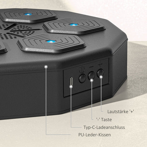 Rootz Music Boxing Machine - Wall Hanging Fitness Trainer - Bluetooth Punching Bag - Faux Leather - 40cm x 40cm x 7.5cm