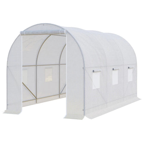 Rootz Greenhouse - Walk in Greenhouses - Outdoor Poly Tunnel - Galvanised Steel Frame - White - 3.5L x 2W x 2H m