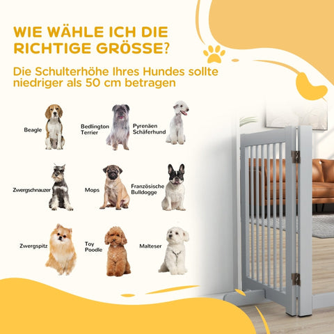 Rootz Free-Standing Dog Gate with Door - Wooden Pet Safety Fence - 4 Panel Foldable Design - High Stability - Gray - 204cm x 36cm x 75cm
