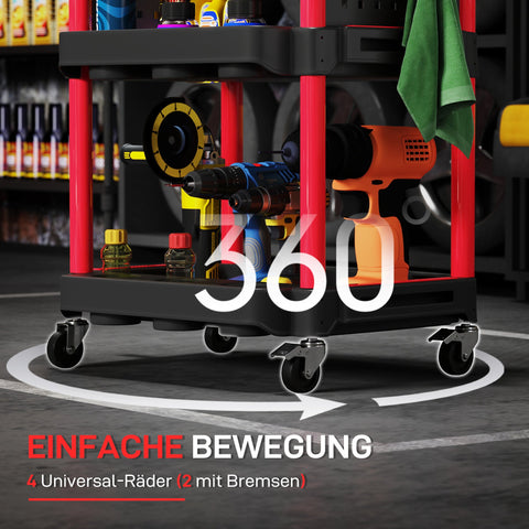 Rootz Tool Car - Mobile Utility Cart - Rolling Storage Trolley - Easy Maneuverability - 56.5cm x 47.5cm x 89cm