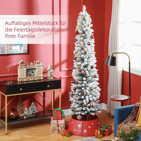Rootz Snow-Covered Artificial Christmas Tree - Pre-Lit Xmas Tree - Warm White LED Lights - Slim Shape - Ø57cm x 210cm