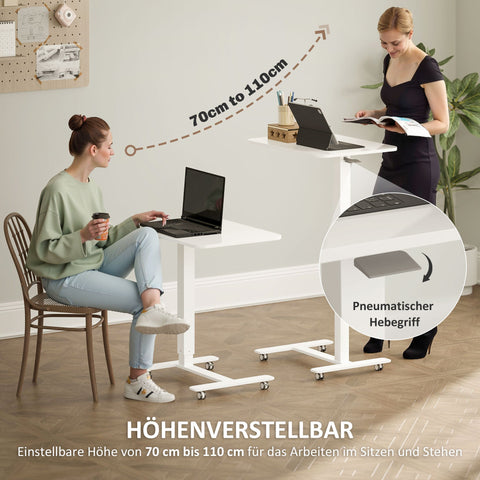 Rootz Steh Desht Height Adjustable Desk - Mobile Laptop Table - Ergonomic Workspace - Sit/Stand Option - White - 65cm x 48cm x 70-110cm