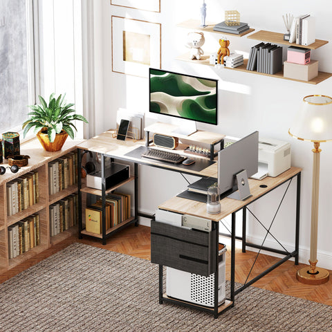 Rootz Modular Reversible Corner Desk - L-Shaped Desk - Industrial Style Desk - Ergonomic Screen Stand - 168-240cm x 48cm x 90cm