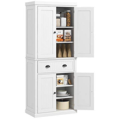Rootz Kitchen Cabinet Buffet - Multi-Purpose Storage Unit - Adjustable Shelves - Durable Chipboard & MDF - 76.2cm x 40.2cm x 183cm - White