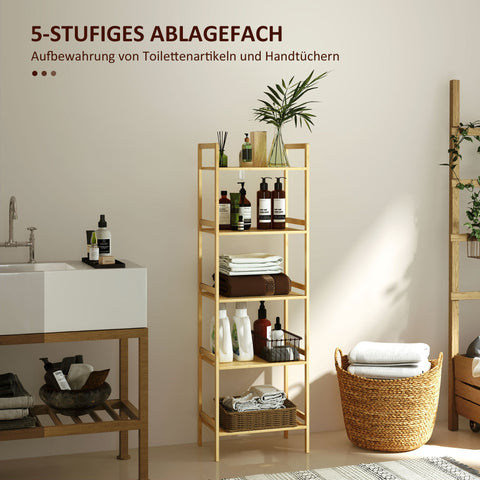 Rootz Bamboo Bathroom Shelf - Storage Shelf - Adjustable Shelves - Water-Repellent Bamboo - 43.5 x 31.5 x 142 cm