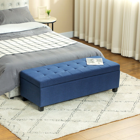 Rootz Blue Storage Bench - Ottoman - Corridor Bench - Button Stitch Elegance - 125.1cm x 48.9cm x 41.3cm