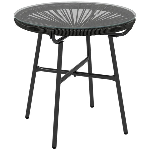 Rootz Garden Table - Boho Style - Outdoor Side Table - PE Rattan - Tempered Glass - Weather Resistant - Black - 50cm x 50cm x 50cm