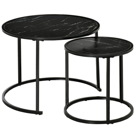 Rootz 2 Piece Coffee Table Set - Side Tables - Marble Optic Tables - Space-Saving Design - Ø60 x 46cm, Ø40 x 40cm
