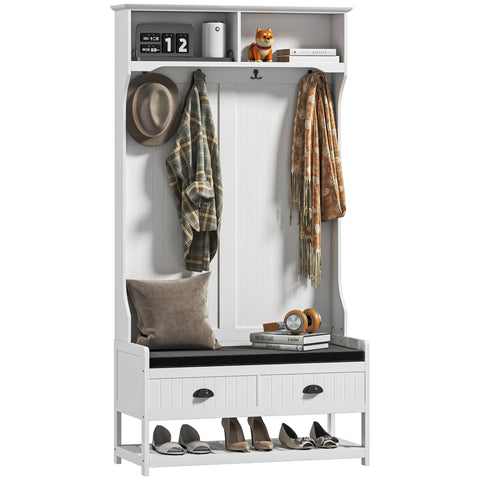 Rootz Wardrobe Stand with Hook - Cloakroom with Bench - Hallway Organizer - Tilt Protection - 89cm x 42cm x 172cm