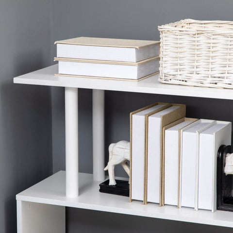 Rootz Gaming Table with 4 Shelves - Corner Desk - Computer Desk - Spacious Work Surface - Ample Storage - Space-Saving Design - 120cm x 80cm x 176cm - White Chipboard