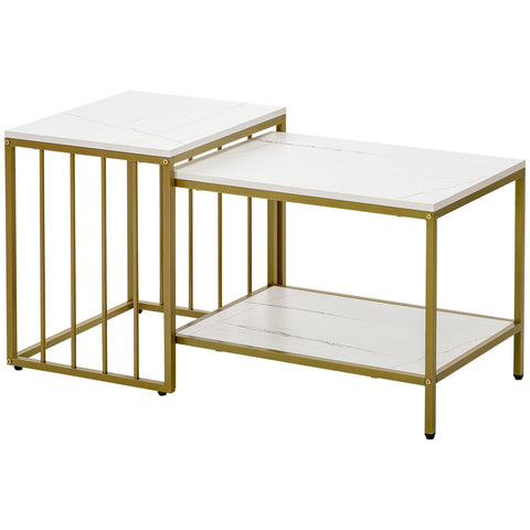 Rootz 2 Piece Set Square Interior Tables - Art Deco Tables - Side Tables - Durable Structure - 45x45x50.5cm & 40x60x45cm
