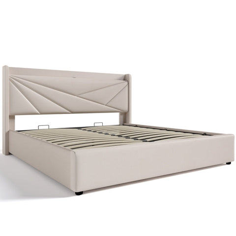 Rootz Double Bed with Storage - Linen Bed - USB Charging - Ample Storage - 208L x 186W x 107H cm