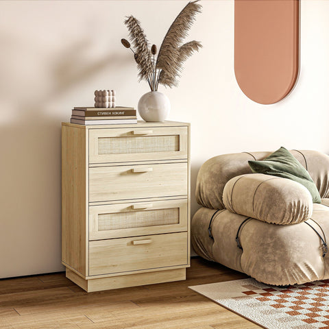 Rootz Boheme Chest of Drawers - Rattan Storage Unit - Brown Dresser - Durable & Spacious - 60cm x 38cm x 88.5cm