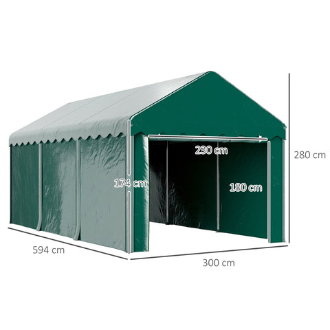 Rootz Garage Tent Carport - Vehicle Shelter - Boat Storage - UV Resistant - 594cm x 300cm x 280cm