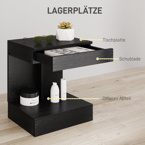 Rootz Bedside Table - Side Table - Sofa Table - Hidden Drawer & Storage - 40L x 30W x 46H cm