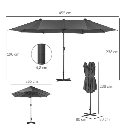 Rootz XXL Garden Parasol - Outdoor Screen - Sunshade Umbrella - Optimal Sun Protection - 4.6m x 2.7m x 2.4m - Steel Mast - High-Tight Polyester - Grey