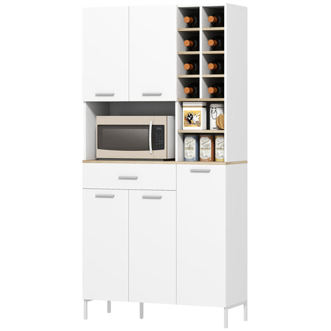 Rootz Kitchen Cabinet with Shelves - Storage Cabinet - Wine Shelf - Enhances Kitchen Aesthetics - MDF, White - 71cm x 35cm x 183cm