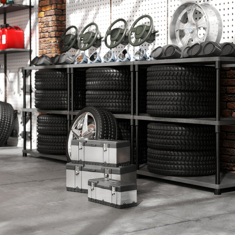 Rootz 3-Part Toolbox Set - Stainless Steel Storage - Portable Organizer - Durable & Shockproof - 39.5cm x 18.5cm x 17cm, 47cm x 23.8cm x 20.3cm, 58.2cm x 29.8cm x 25.5cm