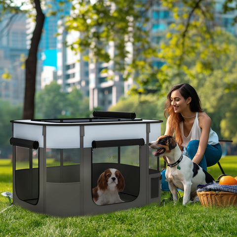 Rootz Foldable Pet Play Run - Puppy Playpen - Kitten Enclosure - Ventilated - 94x74x60cm - Portable with Storage Bag for Indoor/Outdoor Use