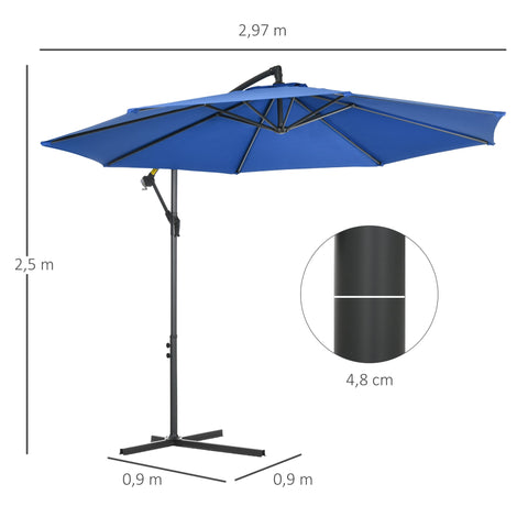 Rootz Offset Tilting Folding Garden Umbrella - Patio Parasol - Sunshade - Optimal Sun Protection - 2.97m x 2.5m with Stand