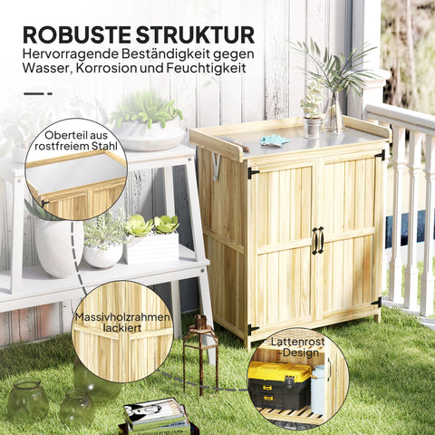 Rootz Garden Cabinet - Tool Storage - Outdoor Workbench - Weatherproof & Stainless Steel Surface - 74cm x 43cm x 88cm