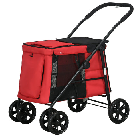 Rootz Dog Stroller - Pet Carrier - Cat Buggy - Collapsible & Portable - Red - 102cm x 62cm x 105cm - Easy Transport