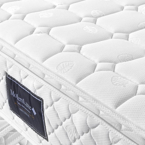 Rootz Double Bed with Headboard - Gray Double Bed - Padded Headboard Bed - Pocket Spring Mattress - 146L x 208W x 111H cm