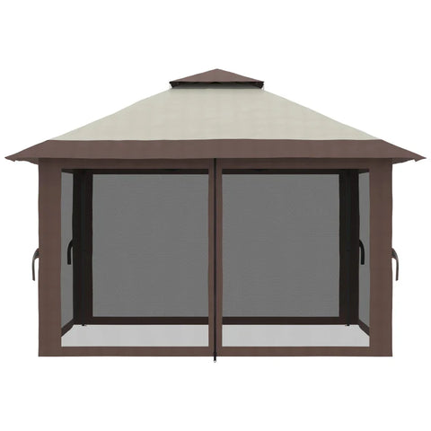 Rootz Folding Gazebo - Height Adjustable - 4 Mesh Walls - Ventilation Roof - Carry Bag - Quick Assembly - Beige - 4 x 4 x 3 m
