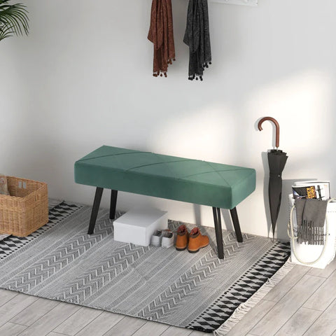 Rootz Shoe Bench - Bench Upholstered - Bench Bed Bench - Windowsill - Velvet - Foam-steel - Green - 100L x 36W x 45H cm