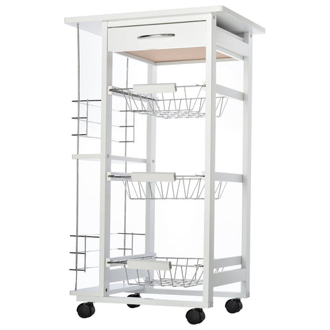 Rootz Serving Cart - Kitchen Trolley - Multi-Purpose Roll Cart - Pine Wood - 47cm x 37cm x 83cm - Practical Storage Solution