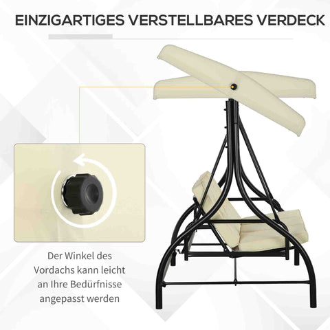 Rootz 3 Seat Swing Bench - Porch Swing - Garden Swing - Sun Protection - Converts Day Bed - 195cm x 117cm x 175cm