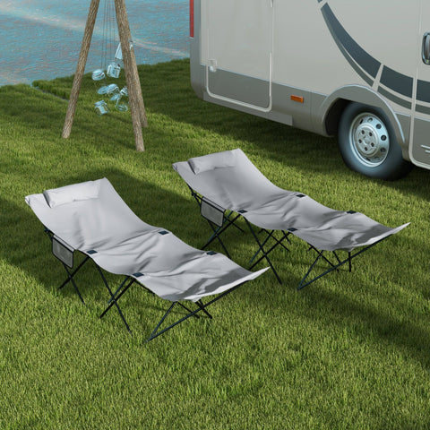 Rootz Lot de 2 Foldable Sun Loungers - Garden Loungers - Reclining Chairs - Oxford Headrest - 180cm x 58cm x 66cm