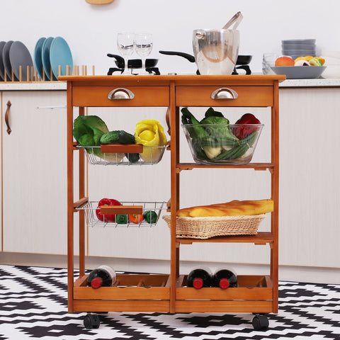 Rootz Wooden Serving Trolley - Kitchen Cart - Mobile Kitchen Island - Ample Storage - High-Quality Materials - Easy Mobility - 74cm x 37cm x 76cm