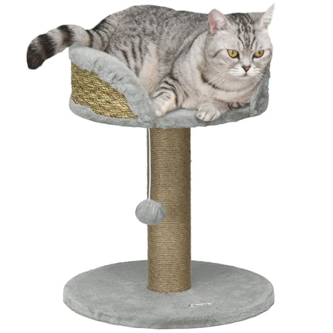 Rootz Scratching Tree Cat Bed - Cat Basket - Play Ball - Soft Plush Comfort - 40cm x 40cm x 49cm - Grey, Brown
