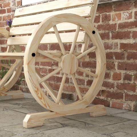 Rootz Garden Bench - Wagon Wheel Design - 2 People - Natural Wood - Dark Brown - Fir Wood - Natural - L105.5 x W56 x H79 cm