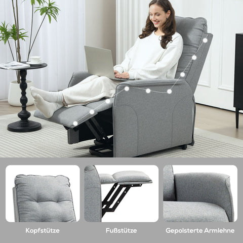 Rootz Recliner Armchair - Electrical Relaxation Chair - Grey Standing Aid - Remote Control - Luxurious Comfort - 68cm x 88cm x 104cm