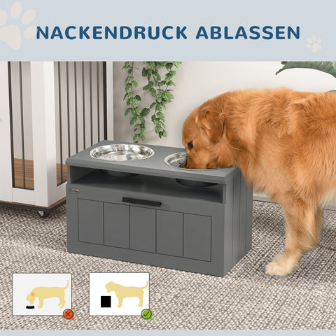 Rootz Large Dog Feeding Station - Pet Feeder - Slow Eating Stand - Neck Relief, Grey - 60cm x 30cm x 35cm