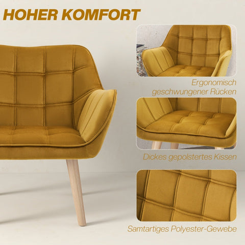Rootz Velvet Lounge Chair - Scandi Style Accent Chair - Comfortably Padded - Rubberwood Legs - Metal Frame - Yellow - 67cm x 61.5cm x 71cm