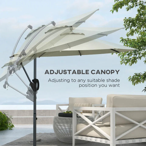 Rootz Sun Protection - Cantilever Umbrella - Including Cross Base - 100% Polyester - Aluminum Metal - Cream - 293 x 293 x 260 cm