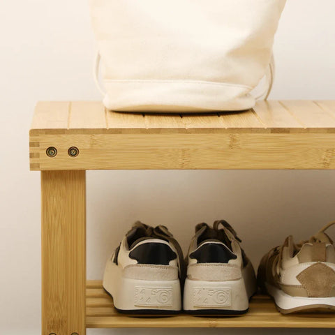 Rootz Shoe Bench - 3 Levels - Shoe Rack - Space For 6-9 Pairs Of Shoes - Up To 130 Kg - Bamboo - Natural - 70 x 28 x 45cm