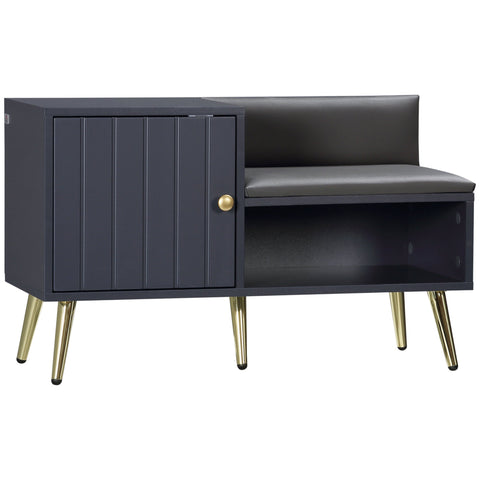 Rootz Shoe Cabinet Bench - Entryway Storage Unit - Art Deco Style - Comfort Padding - 80 x 33 x 49 cm - Gray & Gold Design